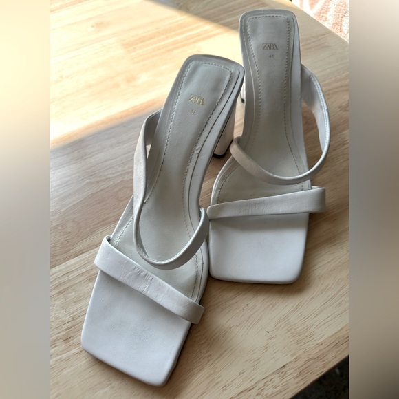 Zara Shoes - ZARA white square toe Strappy sandal with block heel, EU 41, US size 10